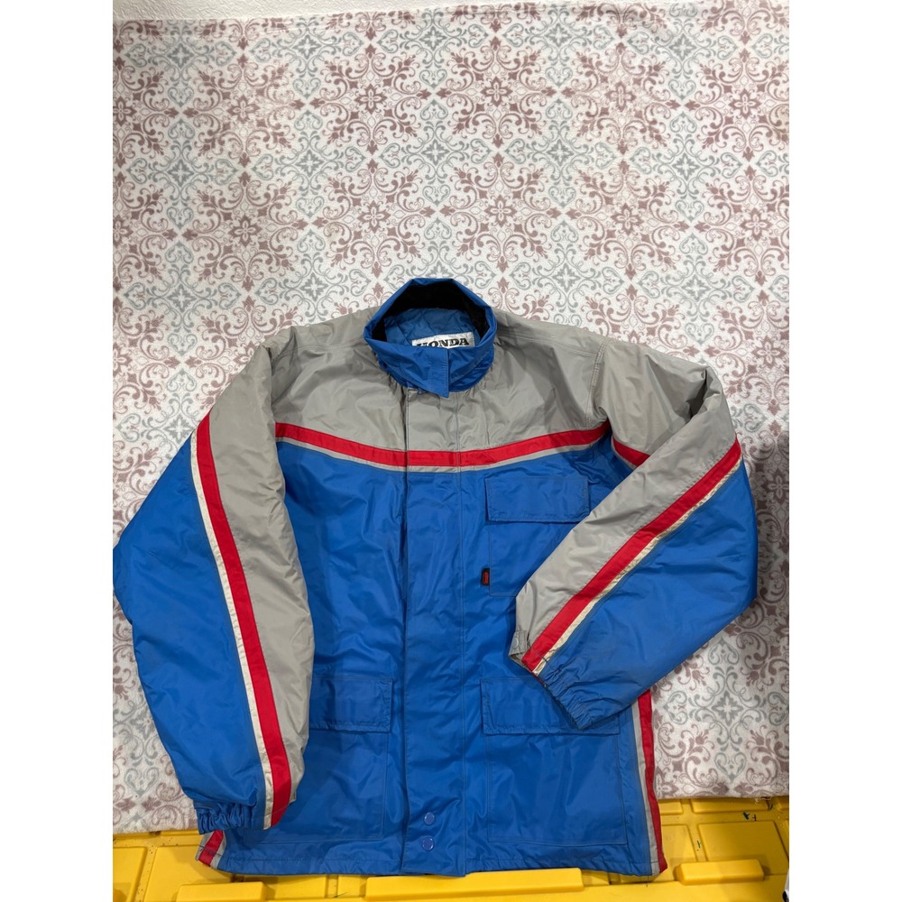 Vintage Hondaline Hein Gericke Honda Motorcycle Jacket Blue Grey Red Nylon XL